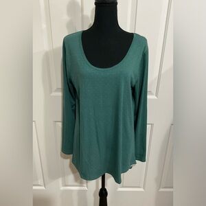 LuLaRoe L Green with Cream Dotted Long Sleeve Lannae Top